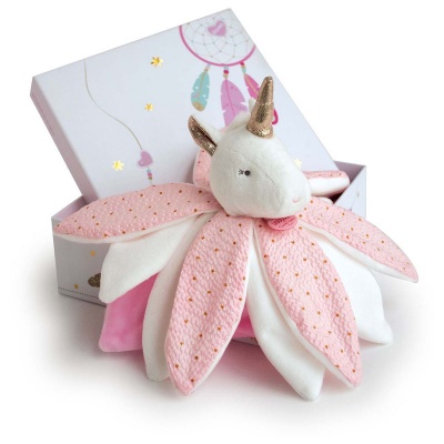 Doudou Licorne Rose Et Blanche